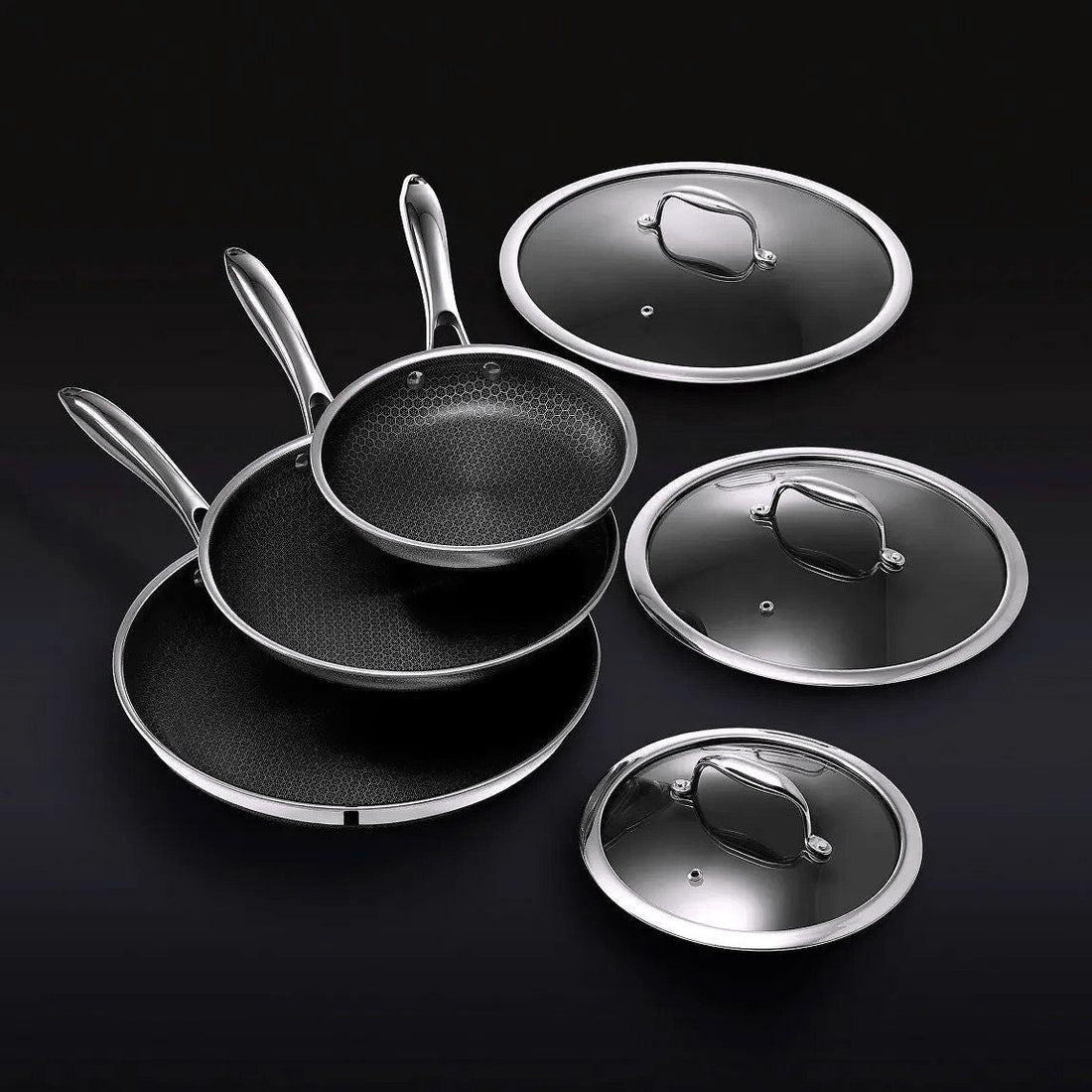 2026 Set de casseroles en acier inoxydable 6 pièces avec couvercles en verre – Noir