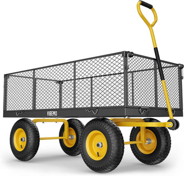 2026 Steel Garden Cart, 2-in-1 1400 lbs Heavy Duty Utility Wagon, with Removable Mesh Sides to Convert into Flatbed, 240° U-Turn 13" Pneumatic Tires Garden Wagon for Farm Yard Lawn Garden Camping