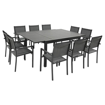 2026 Salon de jardin extensible 10 places de 140/200cm en textilène gris - aluminium anthracite VENEZIA Happy Garden