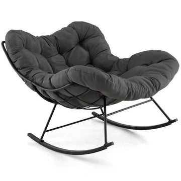 2026 Chaise à Bascule d'Intérieur et d'Extérieur Chaise Papasan Surdimensionnée avec Coussin Rembourré & Cadre en Métal Capacité 205 Kg Gris