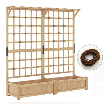 2026 Jardinière avec 2 Treillis 2 Bacs Toit Suspendu en Bois Lit de Jardin Surélevé avec 4 Trous de Drainage 180 x 48 x 183 cm Orange