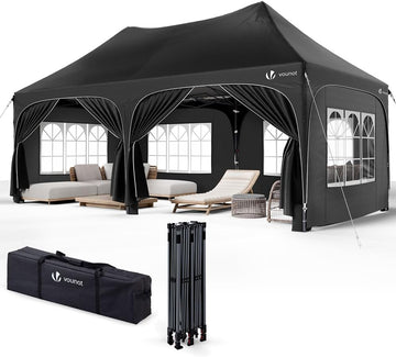 2026 Tonnelle de Jardin Extérieur 3x6m Barnum Pliant avec 6 Parois Amovibles et 6 Sacs de Sable Tente de Reception Imperméable et Anti-UV pour Camping Festival Mariage Sac de Transport Inclus Noir