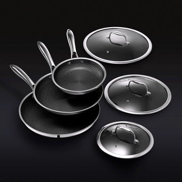 2026 Set de casseroles en acier inoxydable 6 pièces avec couvercles en verre – Noir