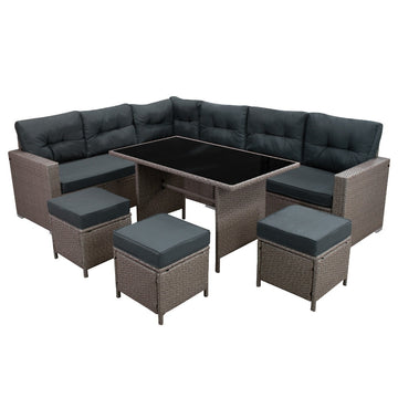 2026 Salon de Jardin 9 personnes & Coffre de Rangement en Rotin – Gris Jardi