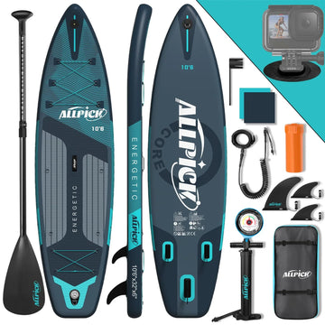 2026 Planche de stand up paddle gonflable haut de gamme ALLPICK 2025 320 x 81 x 15 cm – Ensemble complet avec pagaie réglable, sac à dos, caméra de sport et siège kayak – SUP stable et durable jusqu'à 180 kg, pour débutants et experts
