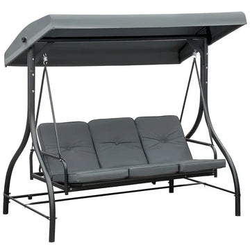 2026 Balancelle de jardin 3 places convertible matelas fourni gris mtal noir -