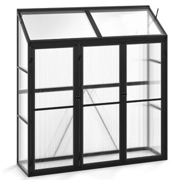 2026 Serre de Jardin Extérieure en Aluminium Serre Mini Walk-in avec Lucarne et 3 Portes Fermables Plaques PC Résistantes au Soleil Noir