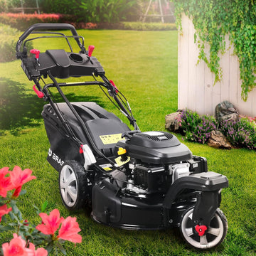 2026 BRAST tondeuse thermique 3 roues TRIKE E-START 224cc 53cm tractée démarrage électrique mulching 4en1 capot en tôle en acier 60l - moteur 4 temps de la marque française GT reglable