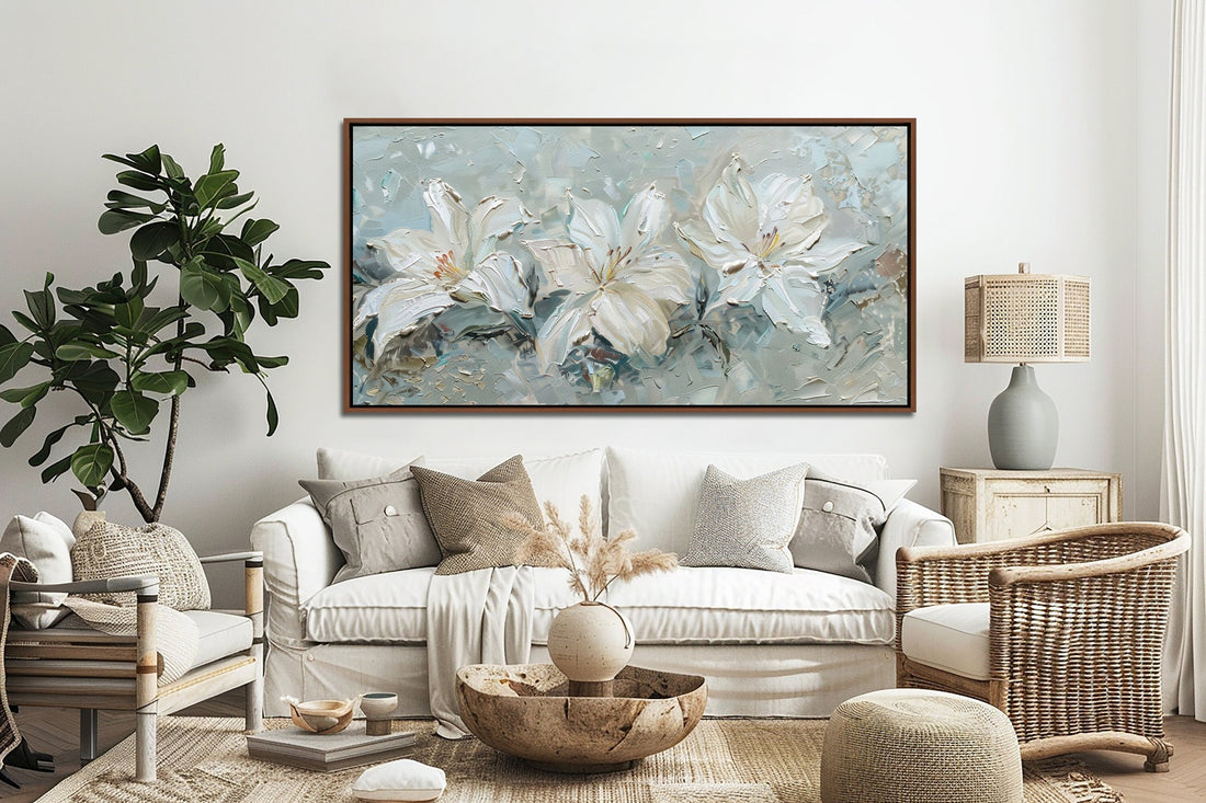 White Lilies Wall Decor, Vintage Big Flower Wall Art, Floral Living Room Canvas Art, Abstract Home Canvas Print, Modern Farmhouse Decor Gift